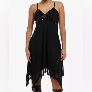 Cosmic Aura Black Sequin Hanky Hem Cami Dress